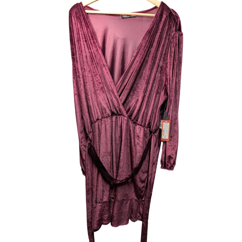 Dex Velvet Wrap Dress Womens 2X Wine NWT Long Sleeve V-Neck Mini Cocktail